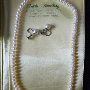 Vintage Anita Jewellery Hong Kong Pearl Necklace and earrings